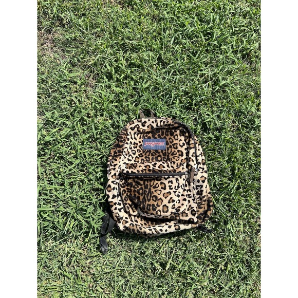 Vintage Y2K - JanSport - High Stakes Leopard Animal Print Fuzzy Fabric Backpack - Picture 1 of 7